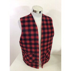 Johnson Woolen Mills Vintage Red Buffalo Plaid Wool Vest Mens XS